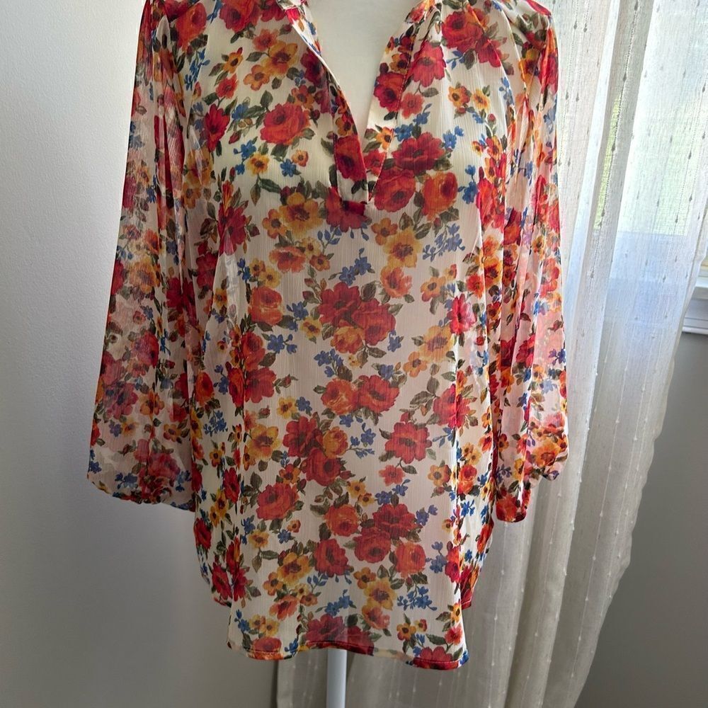 Alice Blue Womens Romantic Floral Casual Chic Flowy Sheer Tunic Top Lightweight - Picture 5 of 13